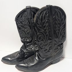 Men’s Vintage Western Cowboy Boots Black Leather Size 10.5D USA Made Pointed Toe

