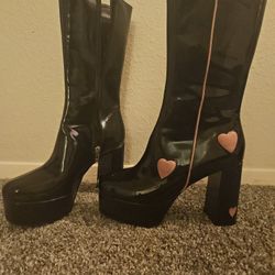 Lamoda Black and Pink Hearts Calf Boots Used