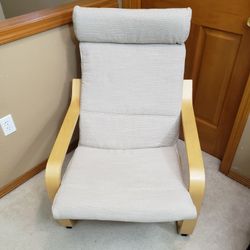 Ikea POÄNG Chair & Cushion Hillared Beige With Light Wood Frame 
