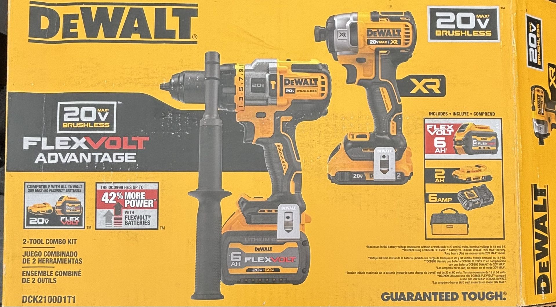DEWALT 20V MAX Cordless Brushless Hammer Drill/Driver 2 Tool Combo Kit with FLEXVOLT ADVANTAGE
