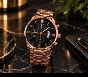 Geneva Rose Gold & Black Chronograph Watch