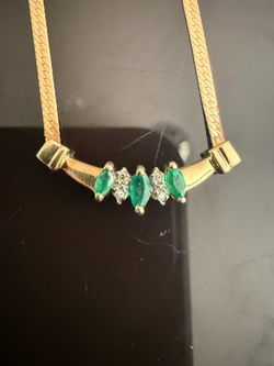 14k Gold Necklace with Emeralds, Diamonds