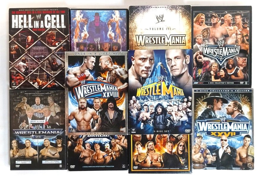WWE DVD LOT of 10 Wrestlemania DVDs  WATCHING COPIES