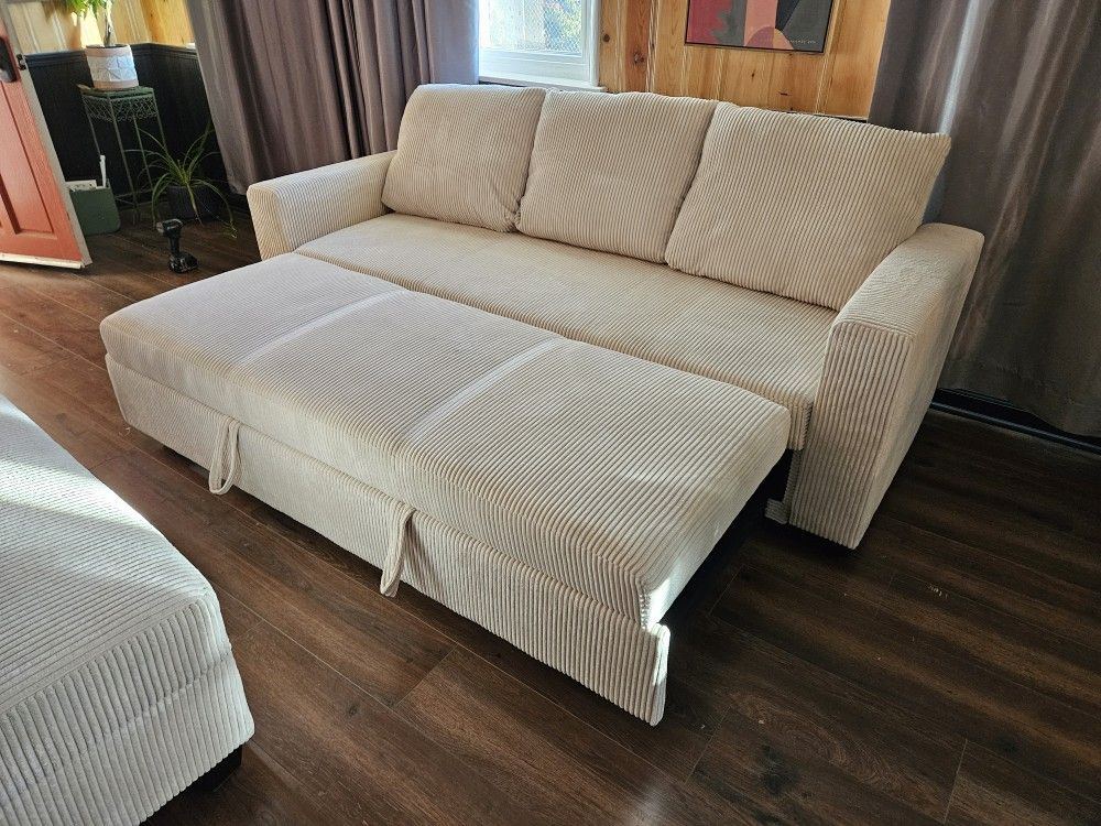 Brand New Sofa Pull Out Bed Beige Corduroy $449