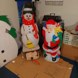 Christmas decorations outside plastic snowman santa claus