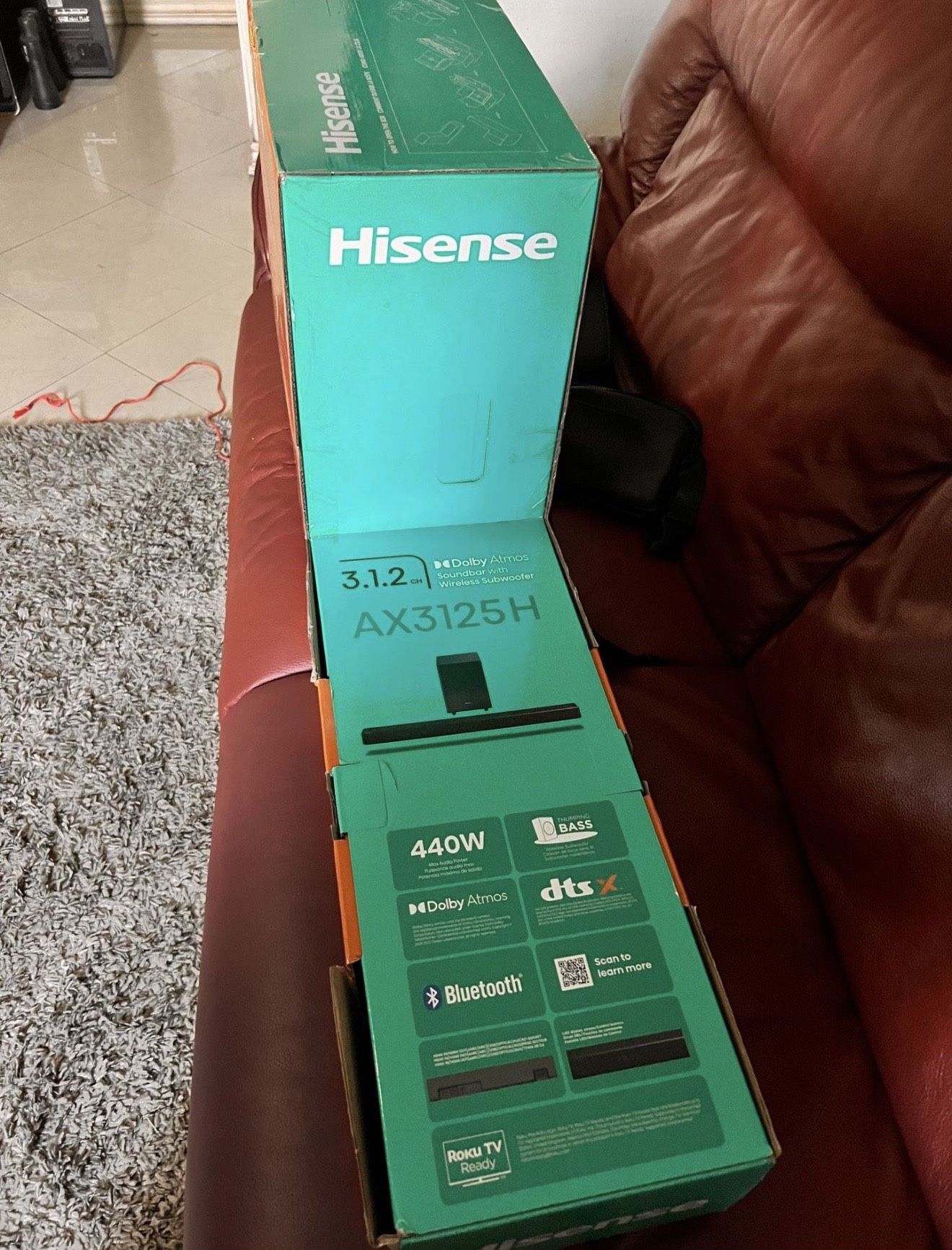 Hisense AX3125H 3.1.2Ch 440 Watts Sound Bar with Wireless Subwoofer.