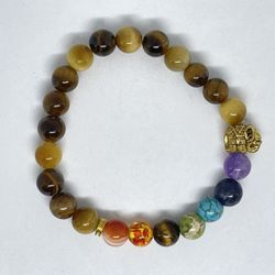 .Natural Charged 7 Chakra Healing Tiger Eye Bracelet (known For: Protection,Remove Negativity,calm Emotions,decision & $ Making,increase Popularity)