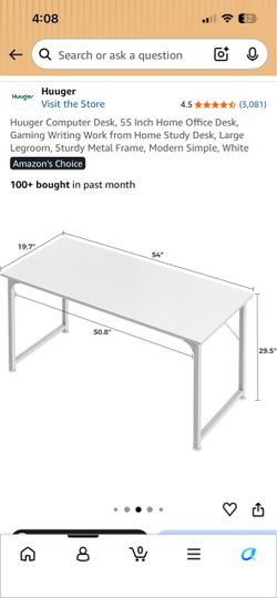 White Huuger Desk, 55 Inch and acrylic monitor stand