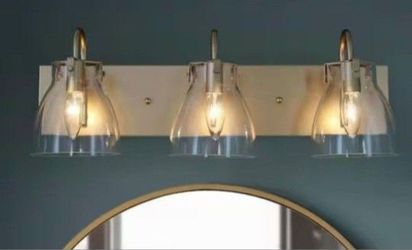 LNC 22" 3-Light Vanity Light With Clear Glass Shades In Gold