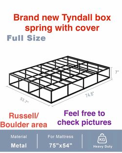 New in box Tyndall 7 Inch Full Size Box Spring, Heavy Duty. Russell/Boulder area