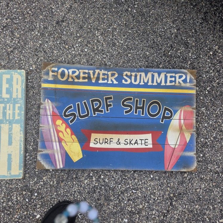 Vintage Style "Forever Summer" Surf Shop Wooden Sign - Beach Decor