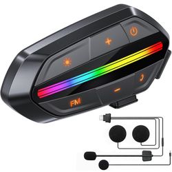 Motorcycle Bluetooth Headset, Bluetooth 5.3 Helmet Speakers with Loud Sound, RGB Lights & 1000mAh Battery, Noise Cancelling Helmet Bluetooth Headset f