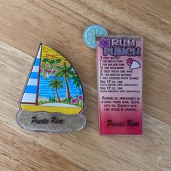 Puerto Rico Sail Boat & Rum Punch. Souvenir Refrigerator Magnets.