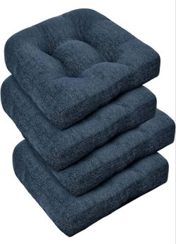 downluxe Chair Cushions for Dining Chairs 4 Pack, Tufted Indoor Chair Pads with Non-Slip Bottom, U-Shaped Kitchen Chair Cushions, 17"x17"x4", Navy. K2