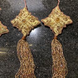 Two Vintage GOLD Star Silk & Beaded Tassels/Ornaments