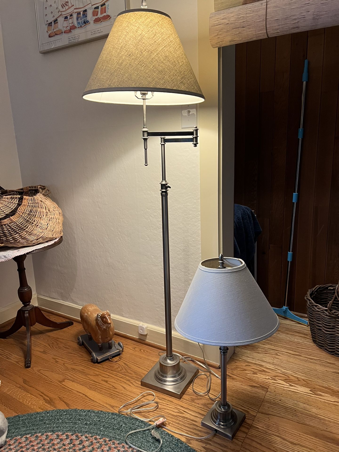 Restoration hardware, matching Silver/platinum floor, lamp, and table lamp