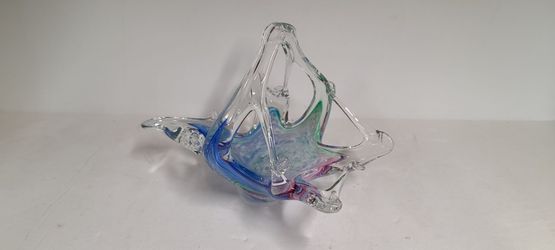 Beautiful Vintage Murano Hand Blown and Stretched Art Glass Basket