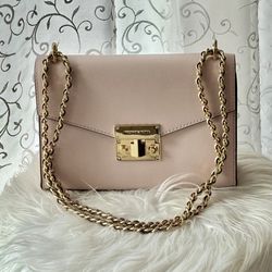 Michael Kors Rose Leather Crossbody Bag with Gold Chain