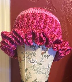 Custom Crochet Yarn Ruffle Cloche Hat, One Size Casual
