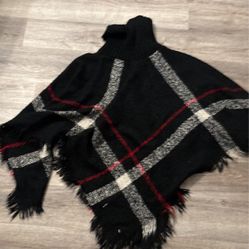 Black, Red And White Poncho One Size Fits All