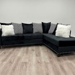 New Black Velvet Sectional And Free Delivery
