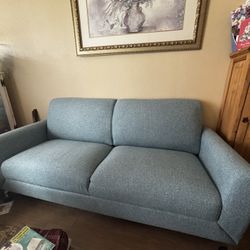 Modern Light Blue Couch & Armchair Set - Excellent Condition