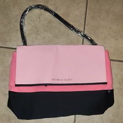 NEW LARGE VICTORIA'S SECRET PINK BLACK PURSE INSULATED COOLER BEACH BAG SATCHEL TOTE