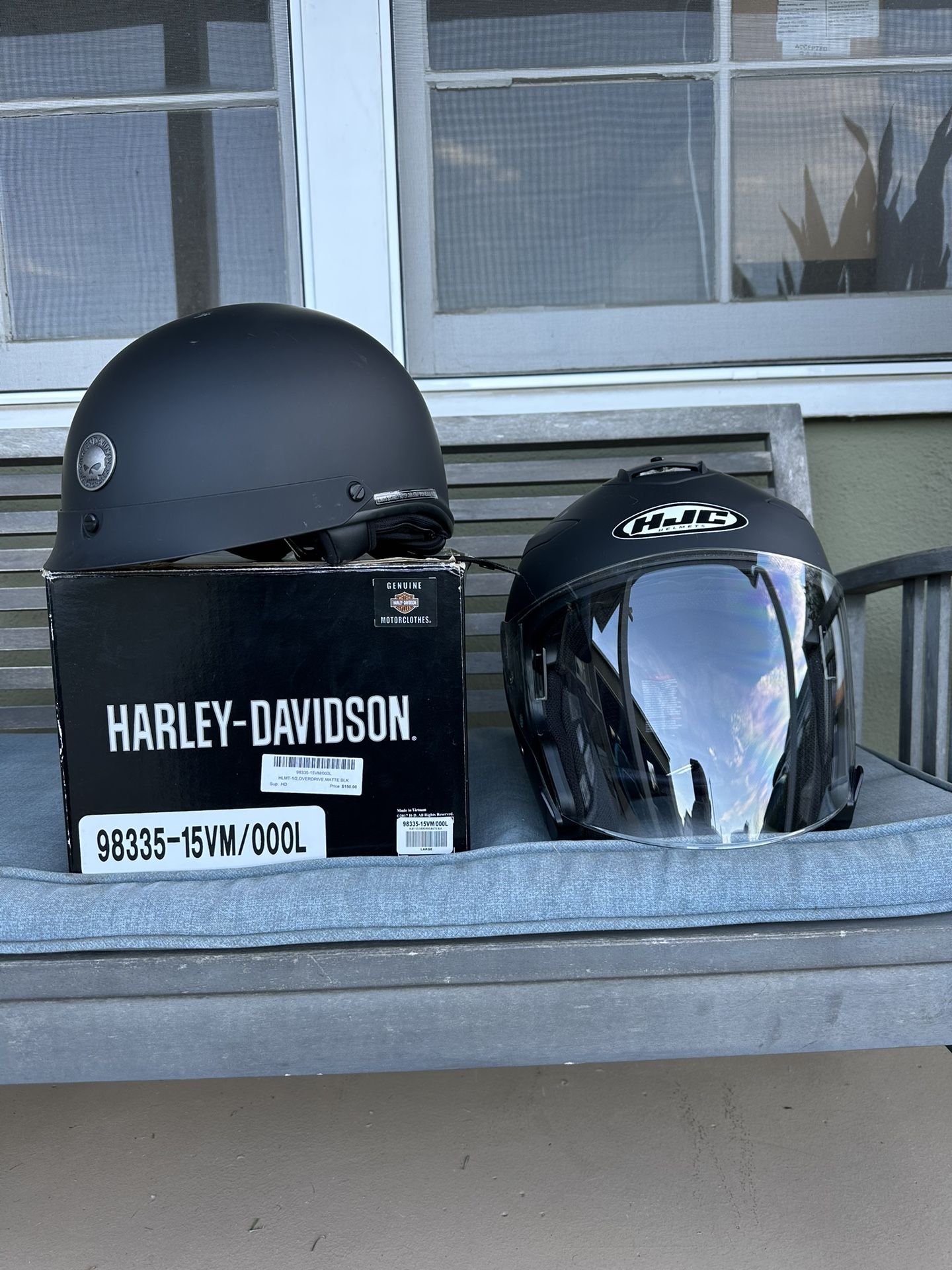 HJC Helmet and Harley Davidson Half Helmet. $100 Each Will Sell Separately.