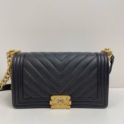 Chanel Caviar Chevron Quilted Medium Boy Flap 