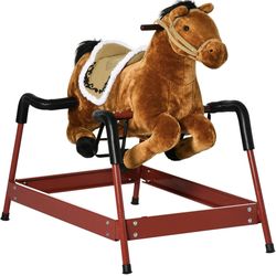 Spring Rocking Horse - Plush Bouncy Ride-On Toy with Sounds for Kids Ages 3-6 - New in Box - Missing 1 Handle