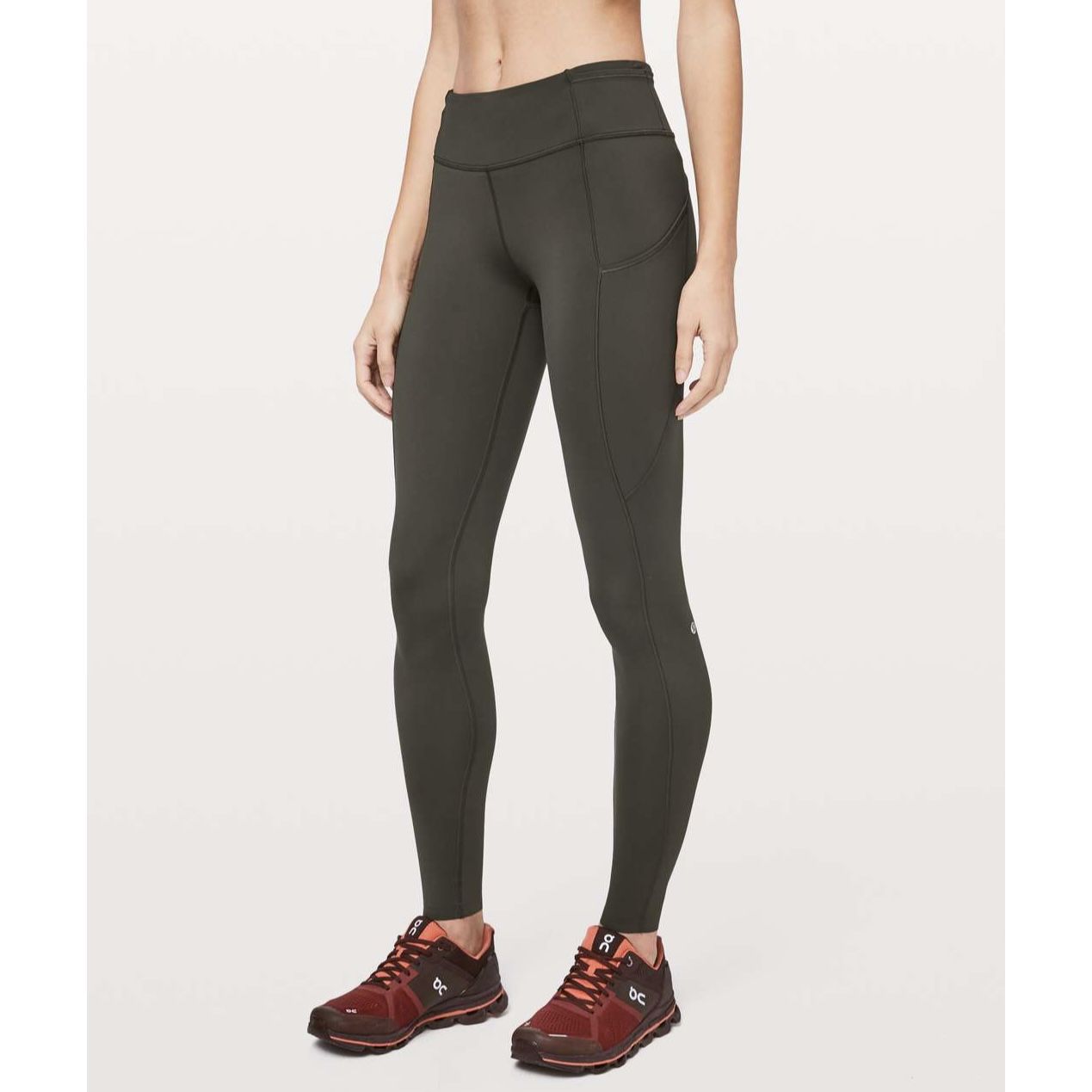 LULULEMON Dark Olive Green Mid-Rise Fast & Free Full Length 28” Tight Leggings