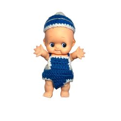 Kewpie Rubber Plastic Blue White Outfit Doll