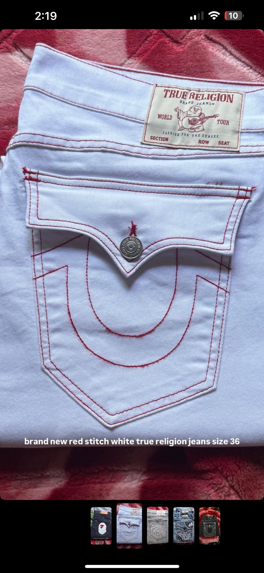 white red stitch true religion pants 