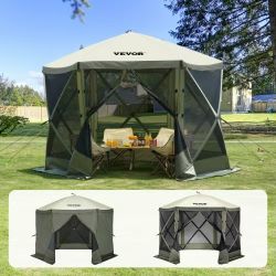 Pop Up Gazebo Screen Tent 6 Sided Canopy Sun Cheltr: *+h 6 Fumovable Privacy Wind Cloths & Mesh V"ndows, 10x10FT Quick Sec Screen Tent with Mosquito N