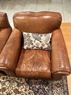 Anthropologie Genuine Leather Armchairs - Set of 2