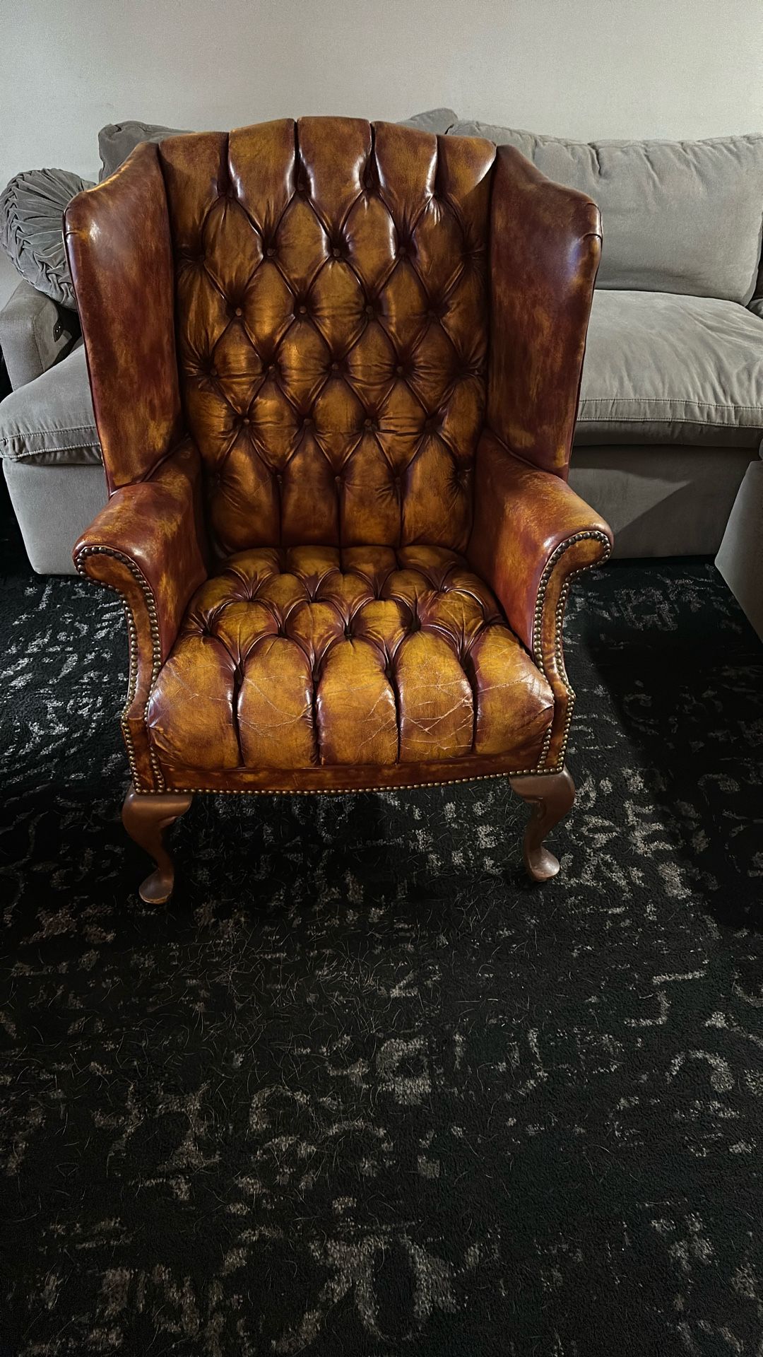Set of 2 Office Antique Leather Chesterfield Chairs