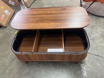 39.4 in Lift Top Coffee Table, Fluted Oval Coffee Table with 3 Hidden Compartment, Mid Century Wooden Oval Center Desk with Storage, Lift Up Tabletop