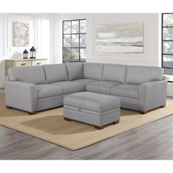 🏷OUTLET FURNITURE |  Thomasville Langdon Fabric L-Shape Sectional with Storage Ottoman, Gray 💥