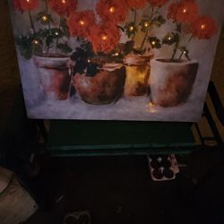 Potted Geraniums Lighted Canvas Picture