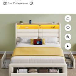 Twin-size Upholstered Bed Frame with Headboard and Storage