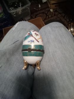 Hinged Porcelain Egg Trinket Box Butterfly And Flowers