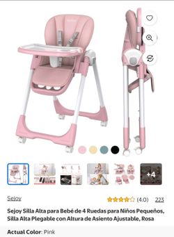 Sejoy 4 Wheels Baby High Chair. Pink