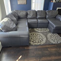 Large Leather Sectional Gray