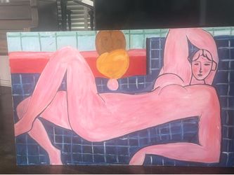 Large Reclining  Pink Nude oil Painting