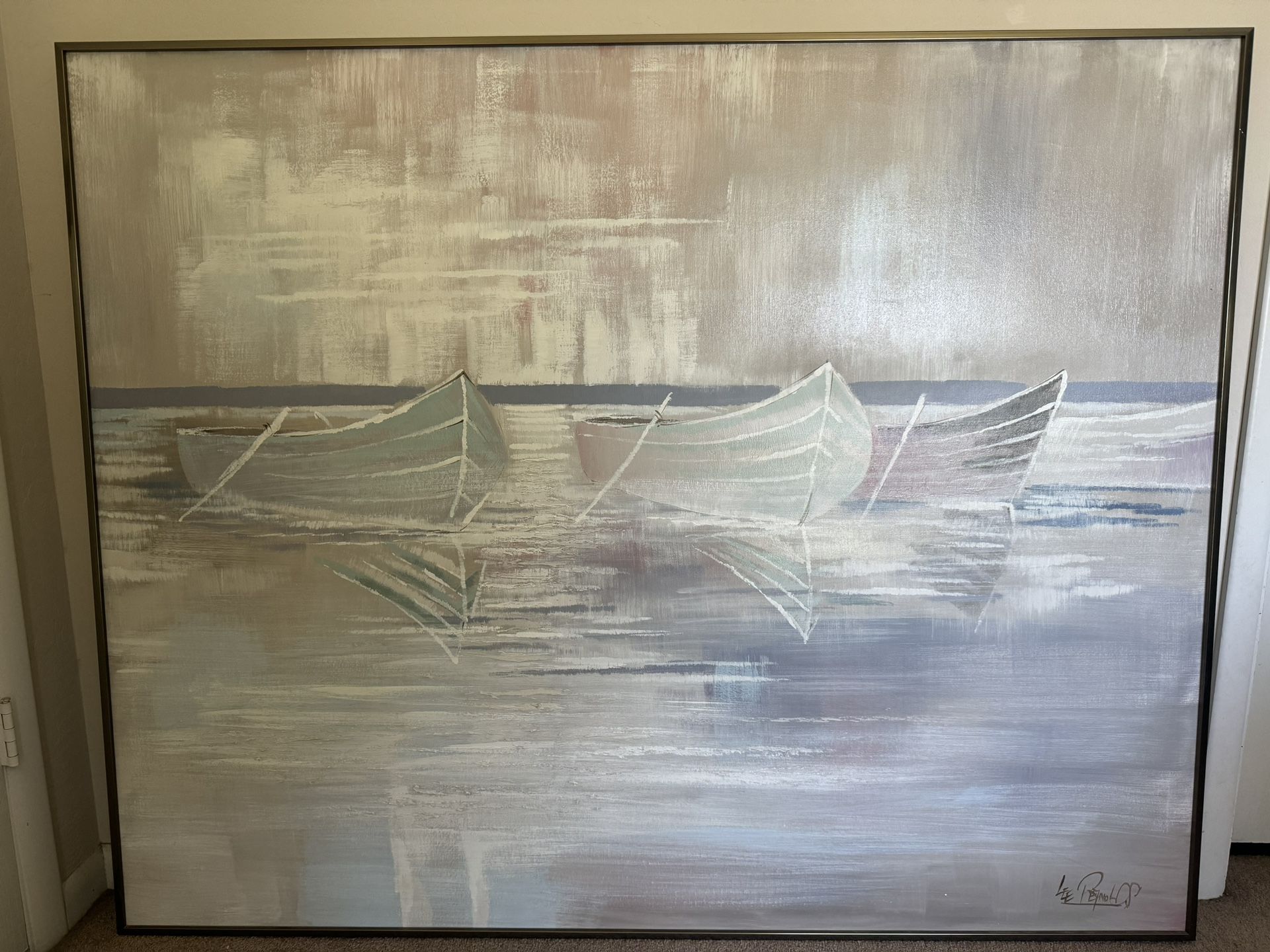Extra Large Lee Reynolds Beach Boat Landscape Painting