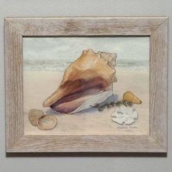 Vintage Print By Barbara Fleri Framed Coastal Seashell Wall Art Decor