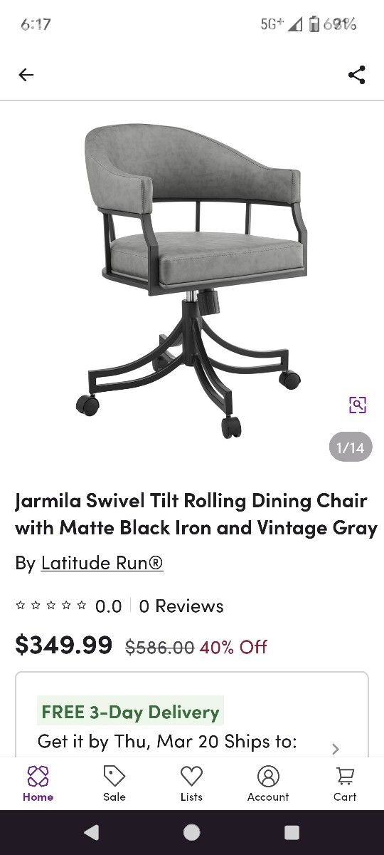 Swivel Tilt Rolling Dining Office Chair With Matte Black Iron And Vintage Gray