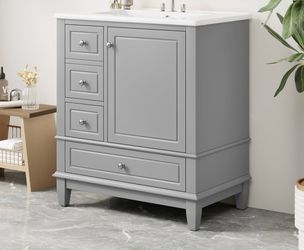 Assembled New 30 Inch Grey Bathroom Vanity with Sink Modern Bathroom Vanity Storage Cabinet