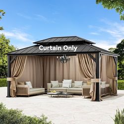 Gazebo Curtain Replacement Universal 4-Panel Sidewalls 12' x 16', Outdoor Gazebo Privacy Curtains with Zipper, Replacement for Outdoor, Patio