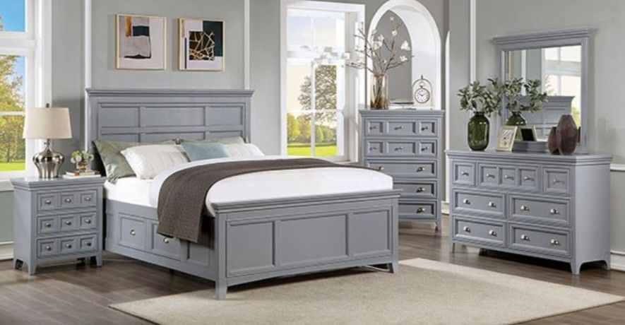 Brand New Grey 4pc Queen Bedroom Set (Available In Eastern King Size)